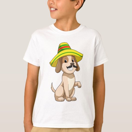 Dog als Mexicaan met pet van riet T-shirt (Voorkant)