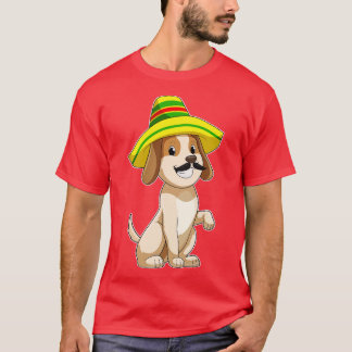 Dog als Mexicaan met pet van riet T-shirt