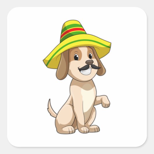 Dog als Mexicaan met pet van riet Vierkante Sticker (Voorkant)