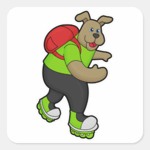 Dog als Skater met gealigneerde schaatsen & rugzak Vierkante Sticker