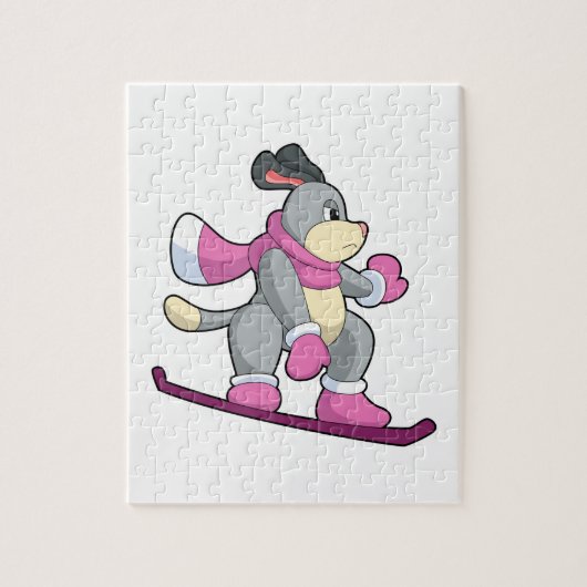 Dog als Snowboarder met Sonowboard Legpuzzel (Verticaal)