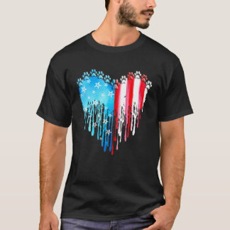 Dog American Flag Watercolorr Art 4th of Julyy T-shirt