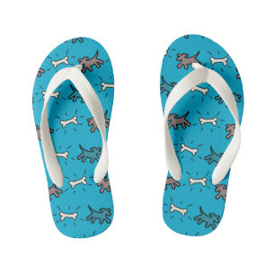 Dog and Bone Graffiti Style Blue Kinder flip flop