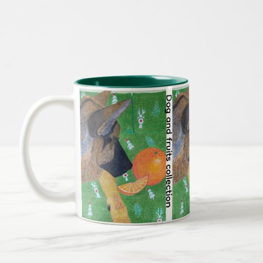 Dog and orange Two-Tone coffee mug (Gauche)