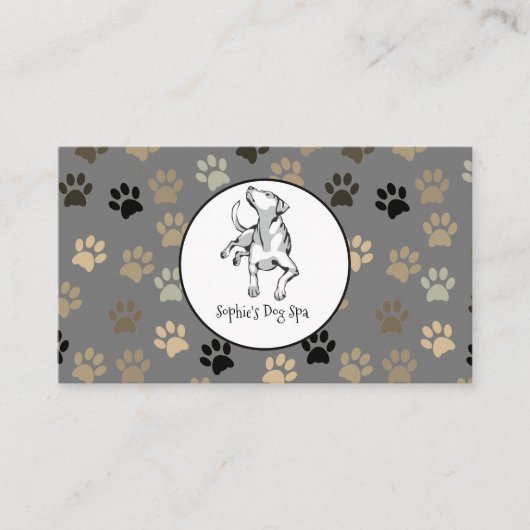 Dog and Paw Print Pattern Dog Grooming Spa Visitekaartje (Voorkant)