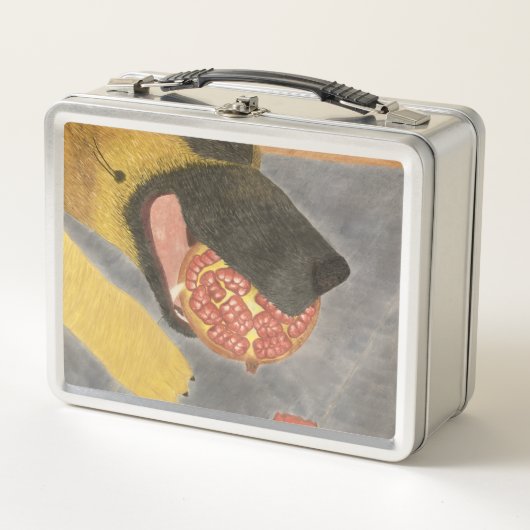 Dog and pomegranate metal lunch box (Voorkant)