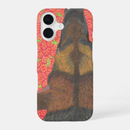 Dog and strawberry phone case iPhone 16 hoesje