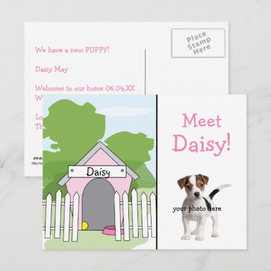 Dog Announcement - Girl Aankondigingskaart (Voorkant / Achterkant)