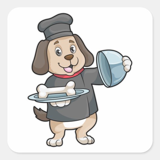 Dog as Chef with Platter & Botten Vierkante Sticker (Voorkant)