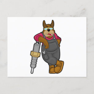 Dog as Mechanic with Spark Plug Briefkaart