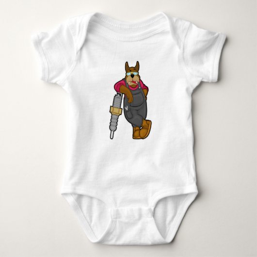 Dog as Mechanic with Spark Plug Romper (Voorkant)