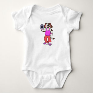 Dog at Bodybuilding with Dumbbell Romper