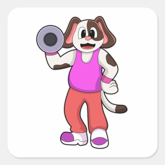Dog at Bodybuilding with Dumbbell Vierkante Sticker (Voorkant)