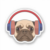 Dog at Music with Headphone Sticker (Voorkant)