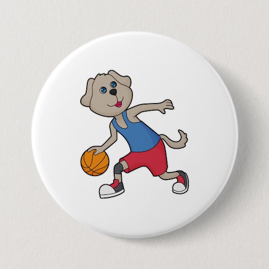Dog Basketball speler Basketball Ronde Button 7,6 Cm (Voorkant)