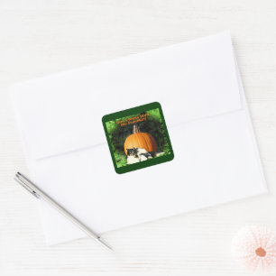 Dog beschermt grote pompoen Halloween Vierkante Sticker