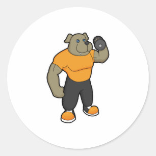 Dog bij Fitness met Dumbbell Ronde Sticker