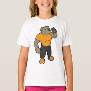 Dog bij Fitness met Dumbbell T-shirt