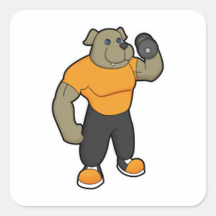 Dog bij Fitness met Dumbbell Vierkante Sticker