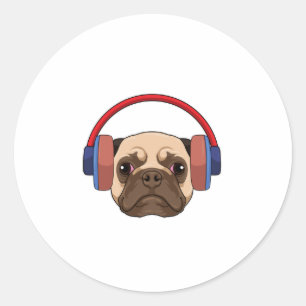 Dog bij Muziek met Hoofdtelefoon Ronde Sticker
