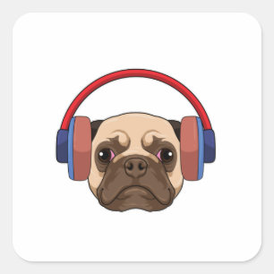 Dog bij Muziek met Hoofdtelefoon Vierkante Sticker