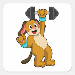 Dog bij Sterke training met Dumbbell Vierkante Sticker