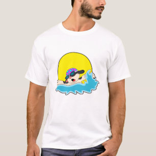Dog bij zwemmen met zwembril t-shirt