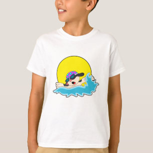 Dog bij zwemmen met zwembril t-shirt