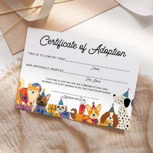 Dog Birthday laat Pawty Puppy Adoption Certificate