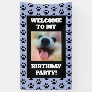 Dog Birthday Party Blue Black Paw Printerfoto Spandoek
