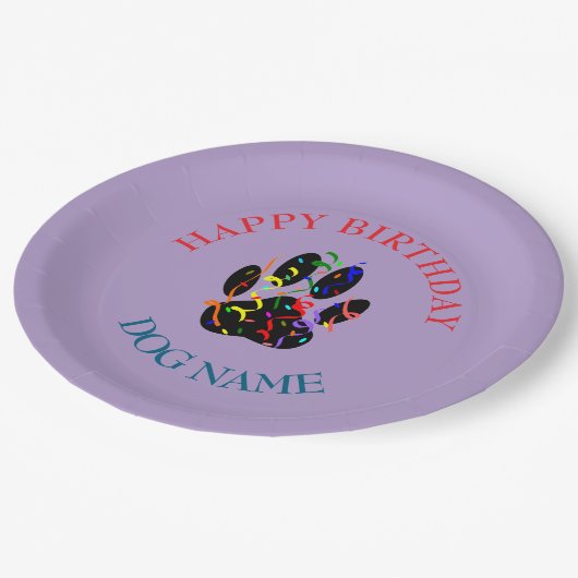 Dog Birthday Party Custom Purple Papieren Bordje (Gekanteld)
