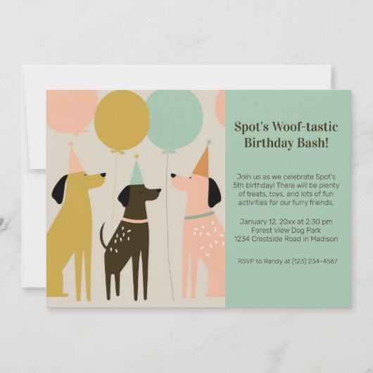 Dog Birthday Party Invitation Kaart (Voorkant)