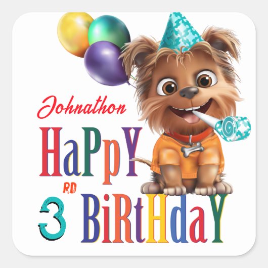 Dog Birthday Party Vierkante Sticker (Voorkant)