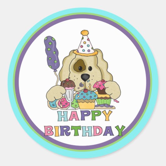Dog Birthday Ronde Sticker (Voorkant)