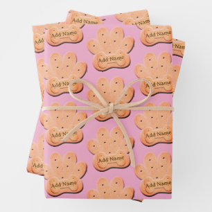 Dog Biscuit Pawprint en Bone Art Pink Inpakpapier Vel