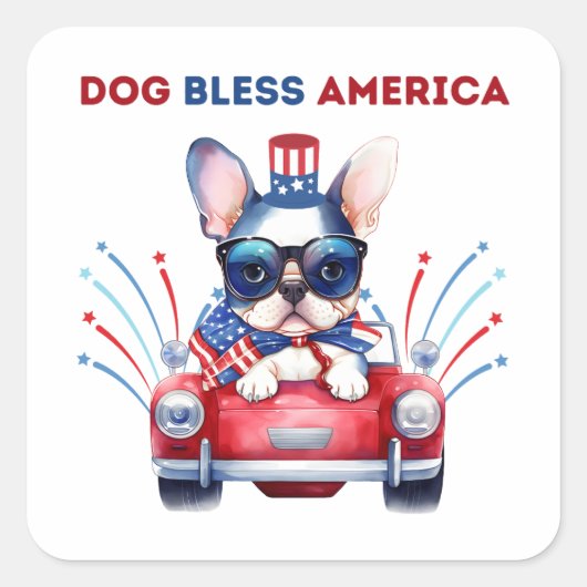 Dog Bless America Pun Square Sticker (Voorkant)