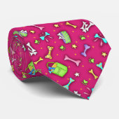 Dog Bone Art Fuchia Roze Patroon Stropdas (Opgerold)