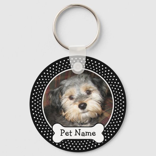 Dog Bone en Black Polka Dot Pet Photo Lijst Sleutelhanger (Voorkant)
