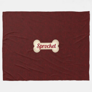 Dog Bone met Maroon Red en Dog's Name Fleece Deken