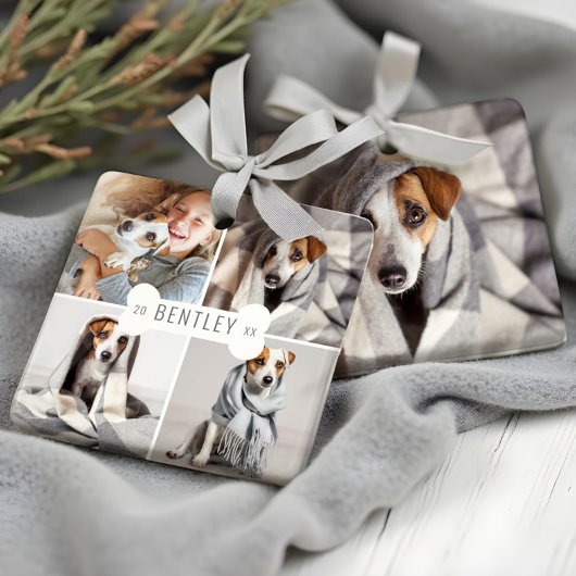 Dog Bone Modern Four Photo Pet Collage Keramisch Ornament