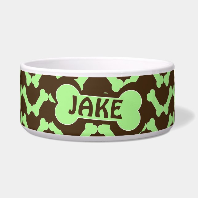 Dog Bone Zigzag Patroon met Naam Voerbakje (Voorkant)