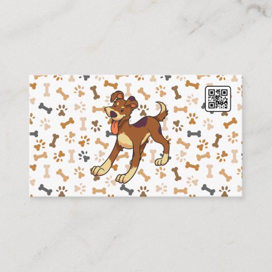 Dog Botten Paws Pattern | Happy Doggie | QR-code Visitekaartje (Voorkant)