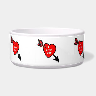 Dog Bowl Arrow Heart Red, ik hou van je Voerbakje