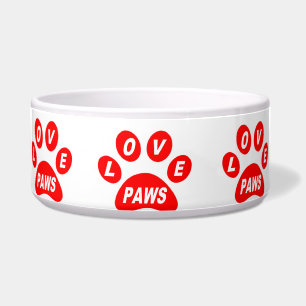 Dog Bowl Love Paws on Paws Red Voerbakje