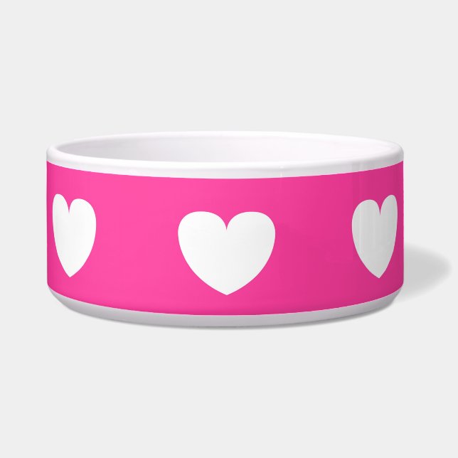 Dog Bowl roze met wit hart Voerbakje (Voorkant)