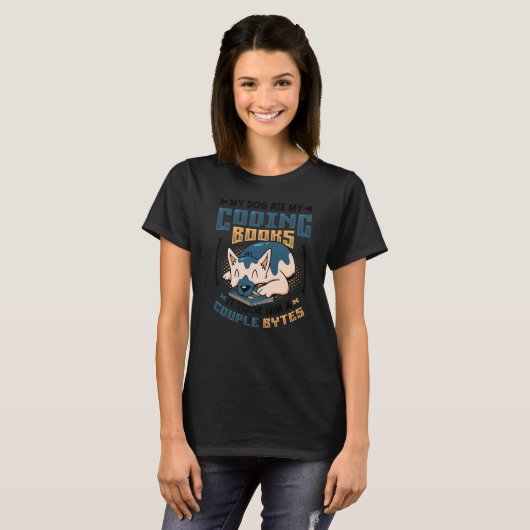 Dog Bytes Code Computer Joke Programming 3 T-shirt (Voorkant volledig)