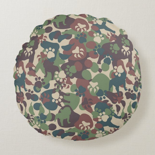 Dog Camouflage Pattern Rond Kussen (Voorkant)