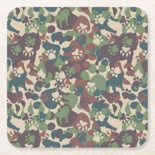 Dog Camouflage Pattern Vierkante Kartonnen Onderzetter