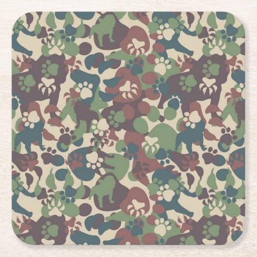 Dog Camouflage Pattern Vierkante Kartonnen Onderzetter (Voorkant)
