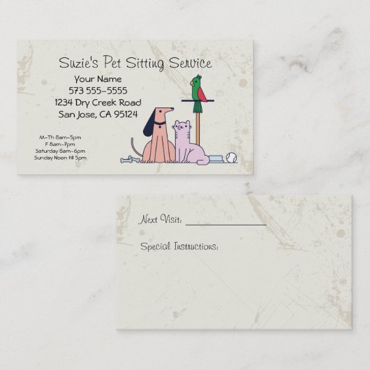 Dog Cat Bird Pet Sitting Service Visitekaartje (Voorkant / Achterkant)